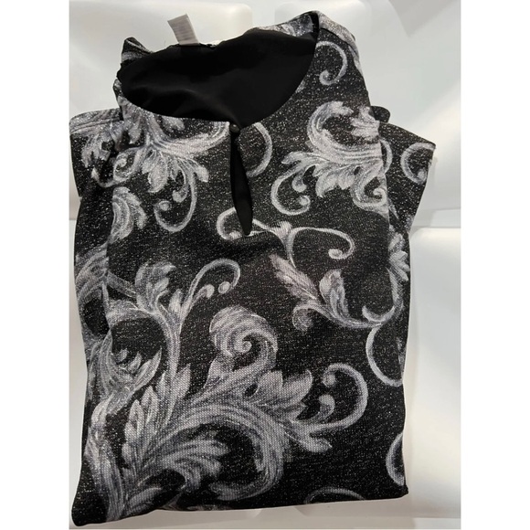 Susan Graver Women Sz L Black Gray Silver Metallic Layered Lurex Keyhole Sweater - Picture 9 of 11